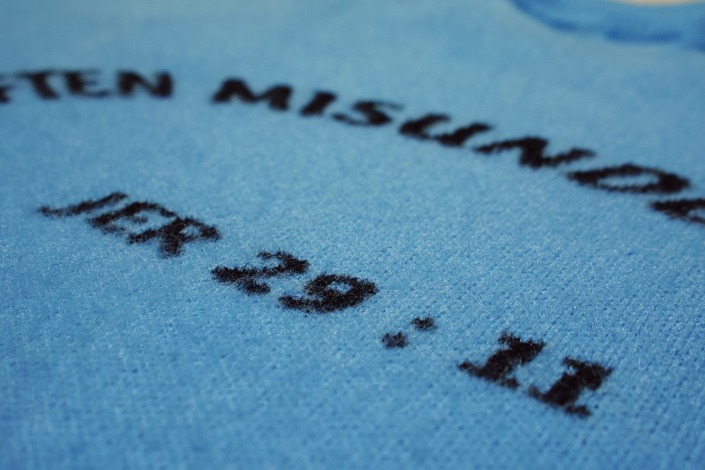 OM “Often Misunderstood | Jeremiah 29:11” Luxe Fuzzy Knit Sweater – Sky Blue/Black