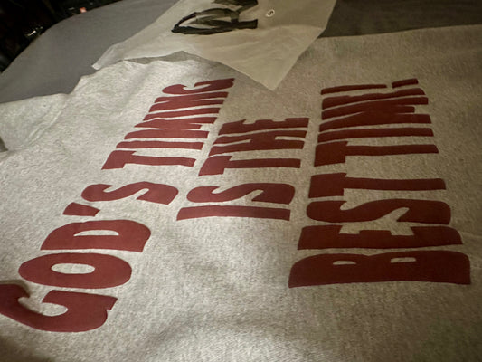 OM “God’s Timing Is the Best Timing” Hoodie –Black/ Cream