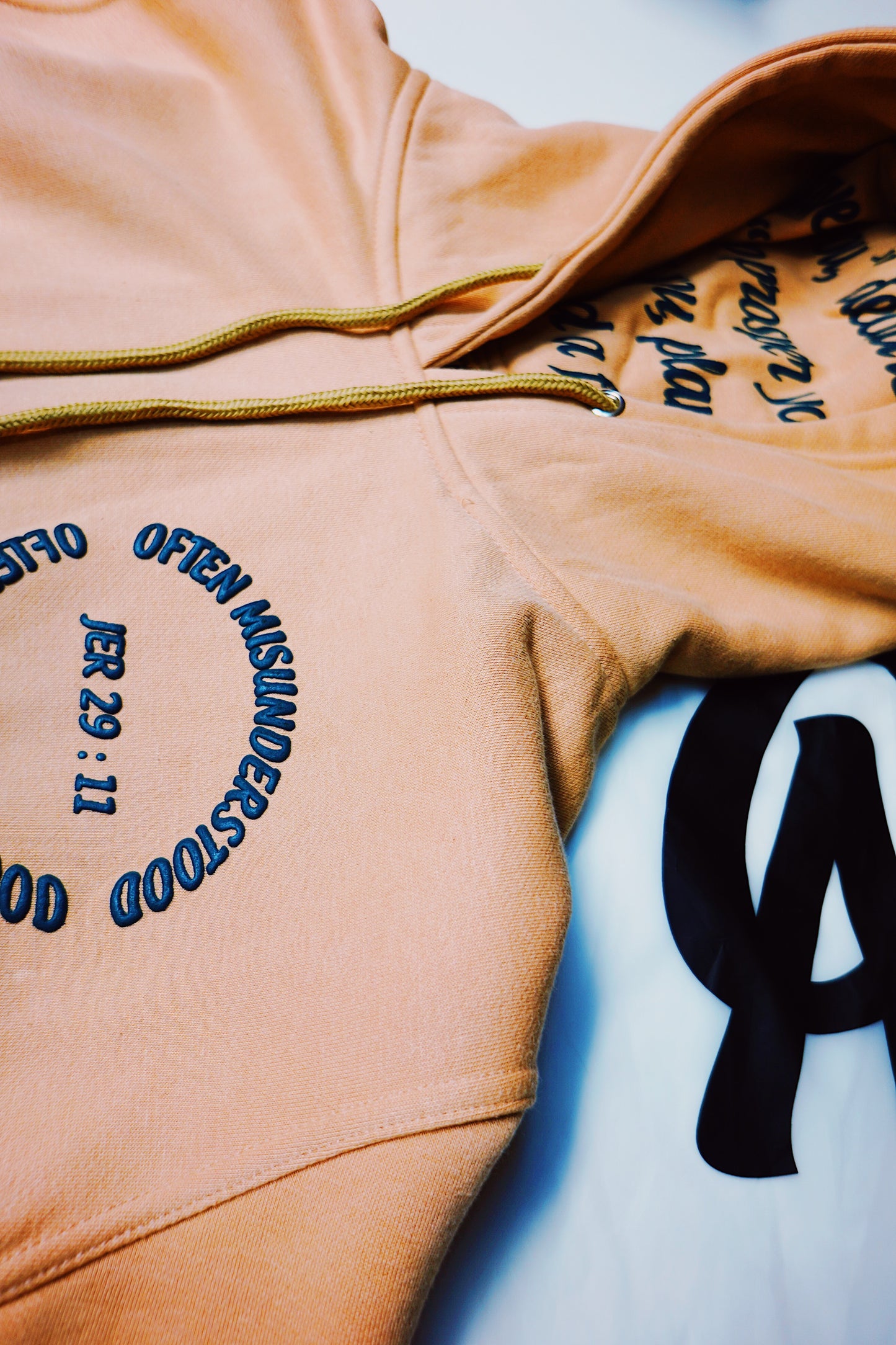 OM “God’s Timing Is the Best Timing” Hoodie – Desert Peach / Teal Puff Print