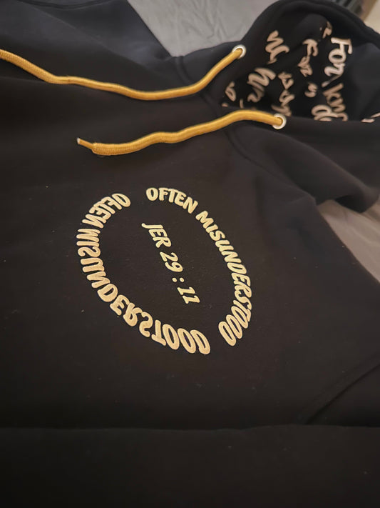 OM “God’s Timing Is the Best Timing” Hoodie –Black/ Cream