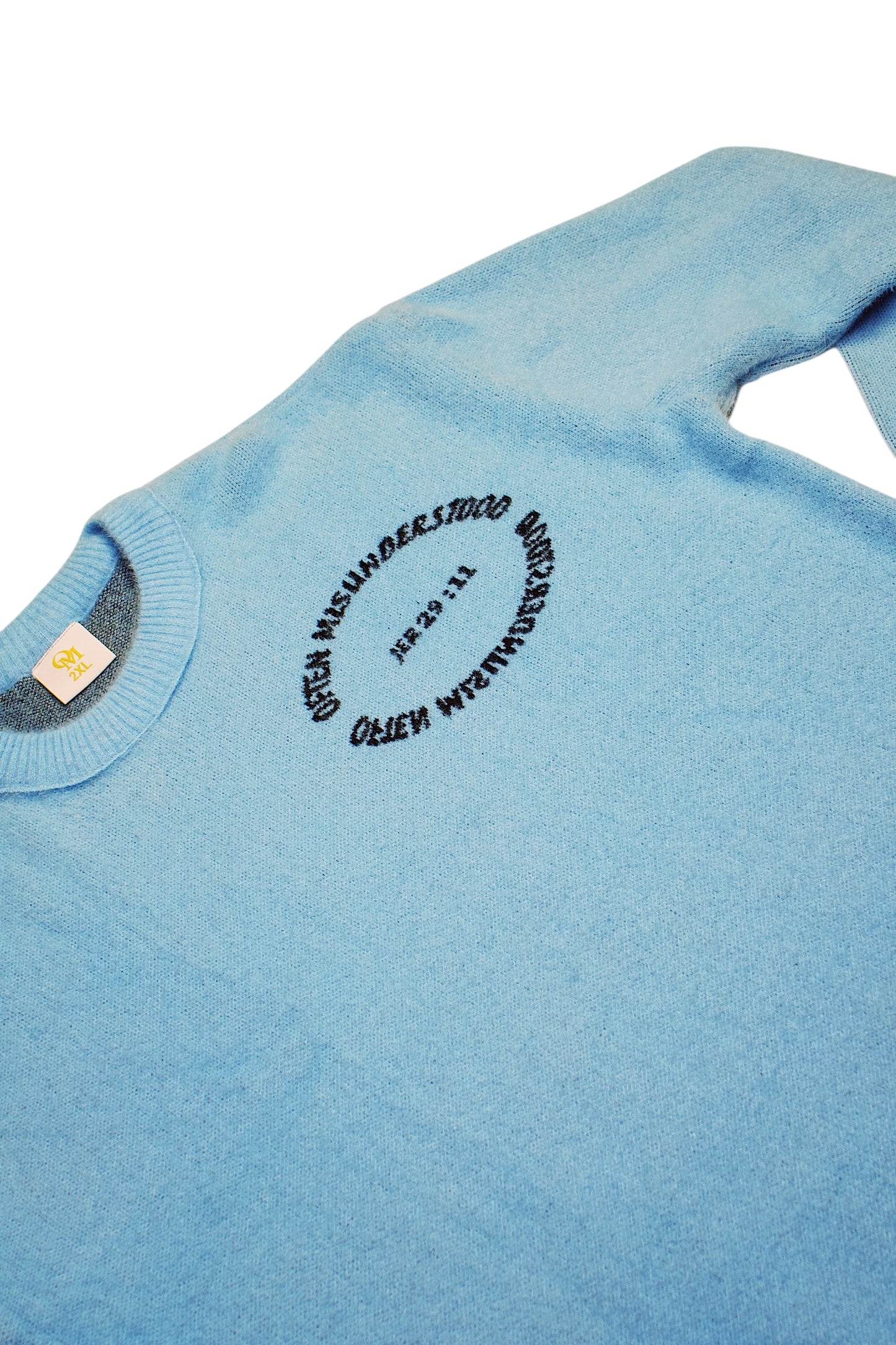 OM “Often Misunderstood | Jeremiah 29:11” Luxe Fuzzy Knit Sweater – Sky Blue/Black